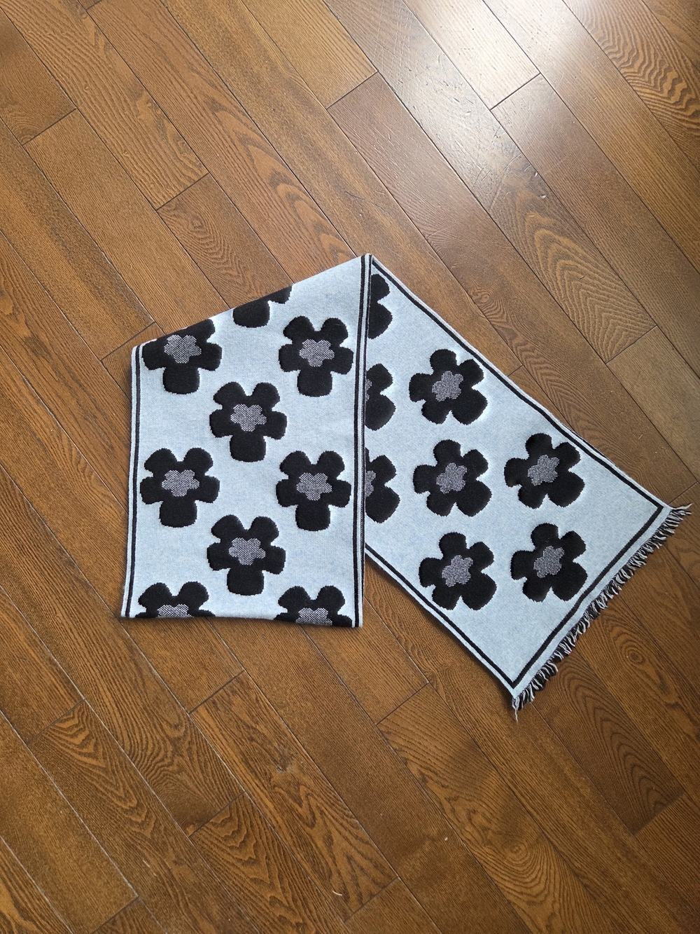 Light Blue Woven Scarf With Floral Print